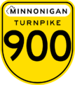 Minnonigan 900-series shield for tolled portions of State Route 900, the Northeast Turnpike, an 10-mile-long suburban tollway northeast of Lake City.