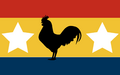 The short-lived "Fighting Hen" flag of Free Reedemia, used by revolutionaries from 1730 to 1737.