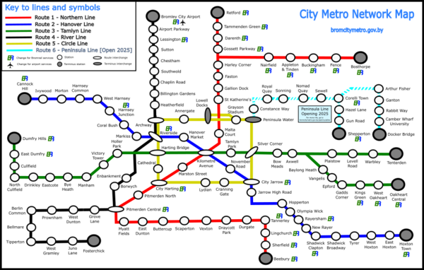 Map of Bromley City Metro Network services as of 2024