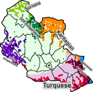Ethnicities of the country. Light green and light purple are the two groups of Malësorians, Highland Malësorians and Lowland Malësorians respectivelly.