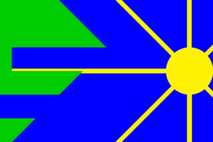 Stylized shape of East Uletha with sun